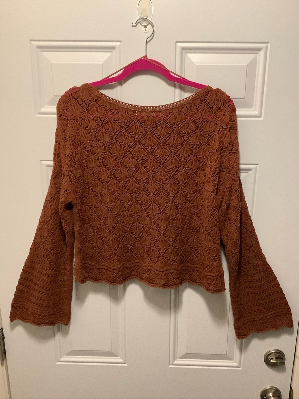Zara| Wmns Brown Pointelle Sweater Sz S Flare Sleeve Boho Festival  Earth Girl